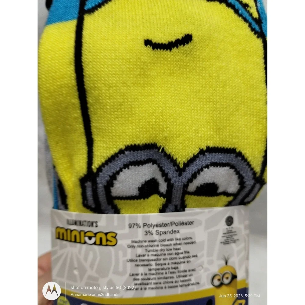 Minions Mens Crew Socks 6 Pair Pack‎ Shoe Size 6-12 Blue Yellow Grey New